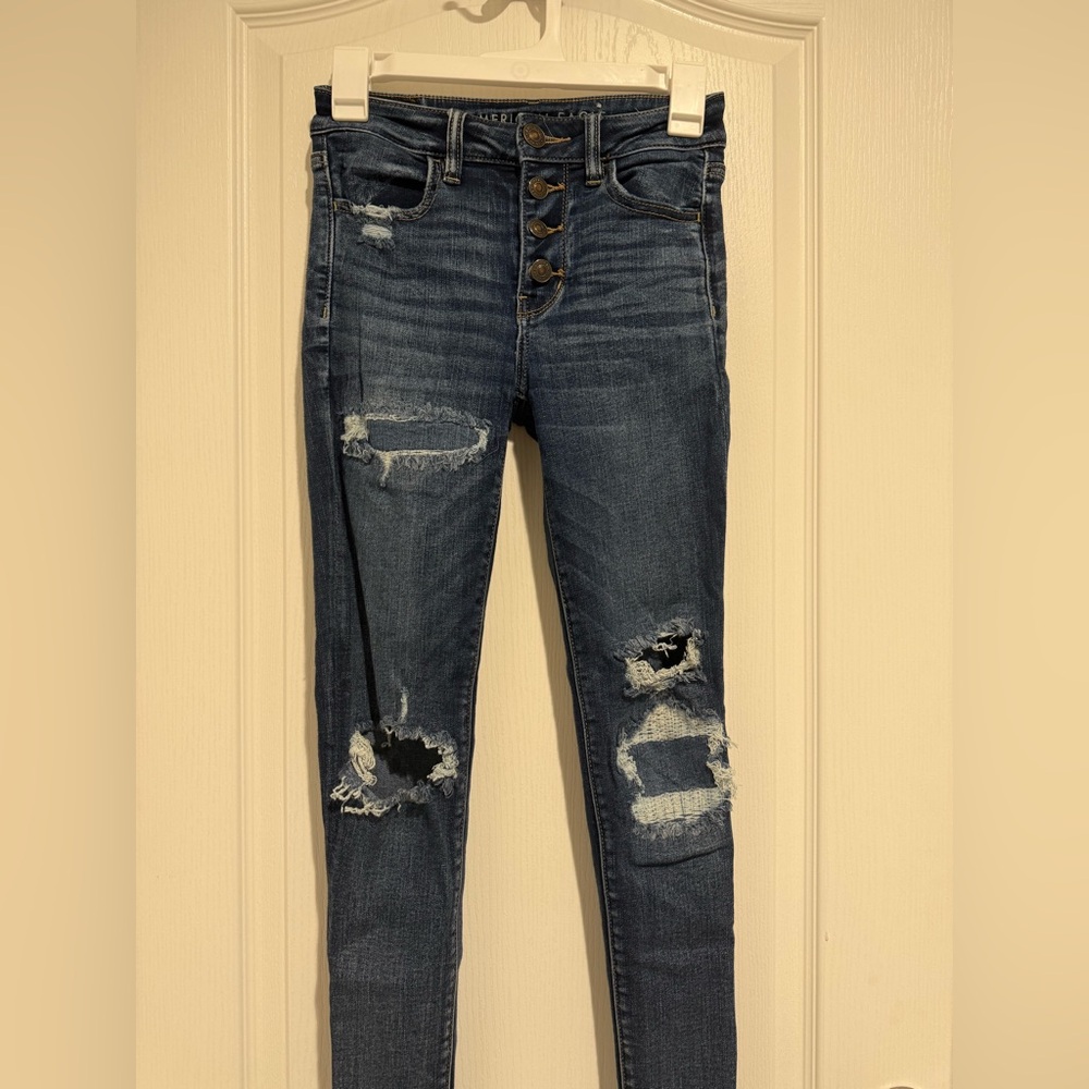 American Eagle Outfitters Dark Blue Distressed Skinny Jeans